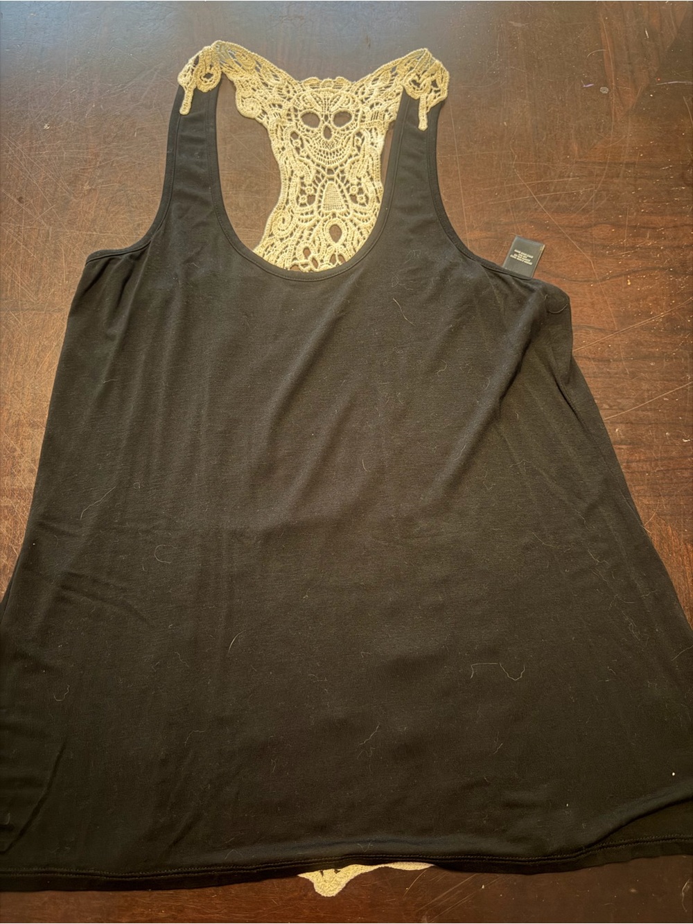 Black Tank Top with Cream Crochet Racerback